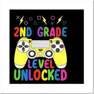 2nd Grade Level Unlocked Funny Gamer Shirt Back To School Video Gamer Posters and Art